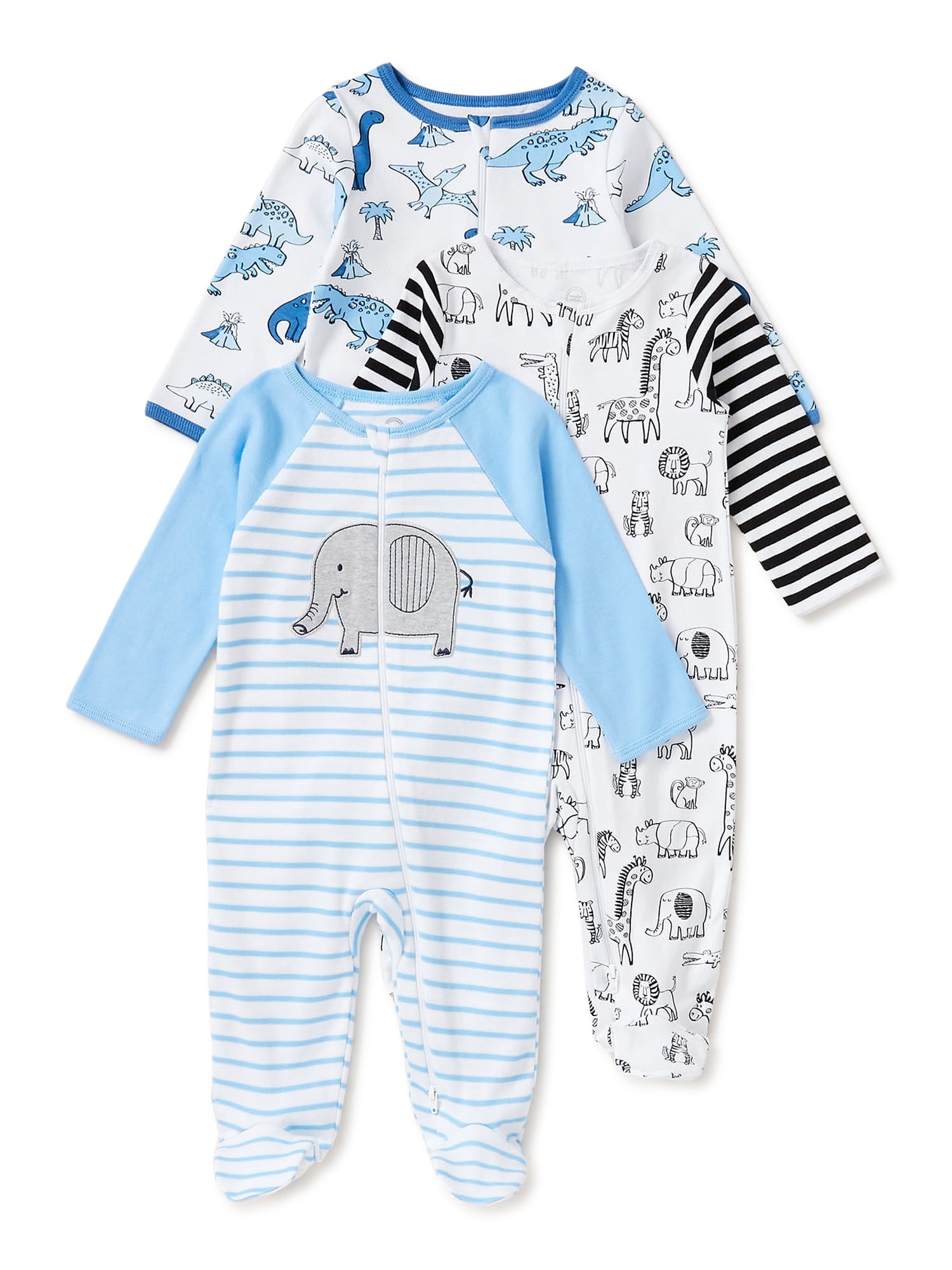 Wonder Nation Newborn Baby Boy Sleep and Play Pajamas, 3 Pack, Preemie