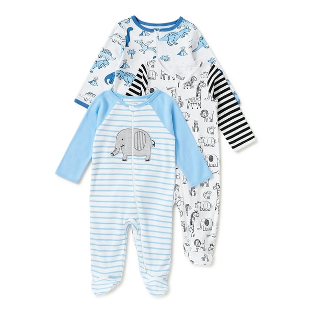 Wonder Nation Newborn Baby Boy Sleep and Play Pajamas, 3 Pack, Preemie