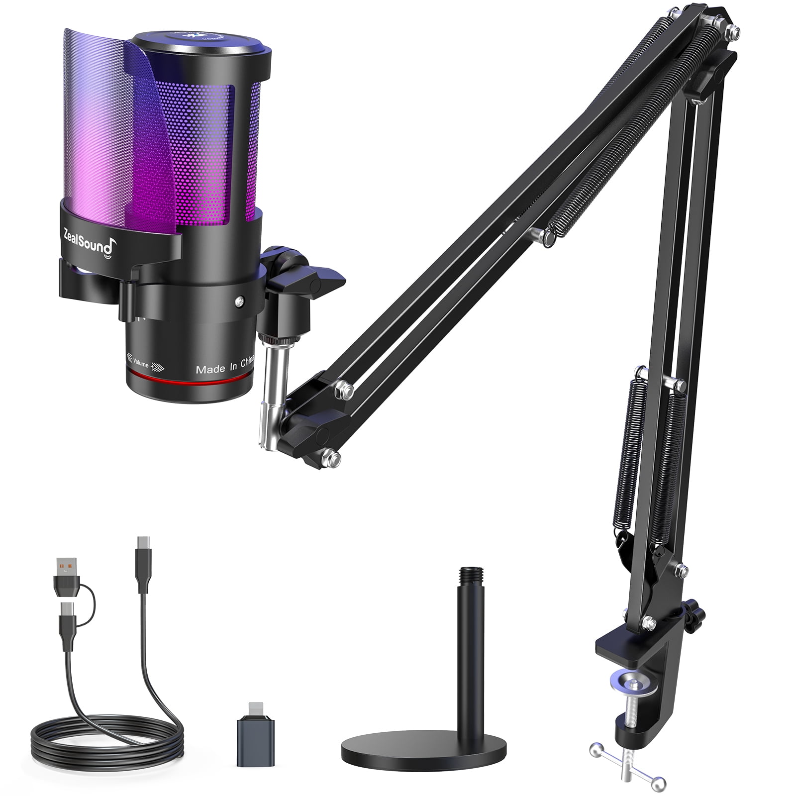 ZealSound, Gaming Microphone, RGB, Noise Cancellation, 96kHz