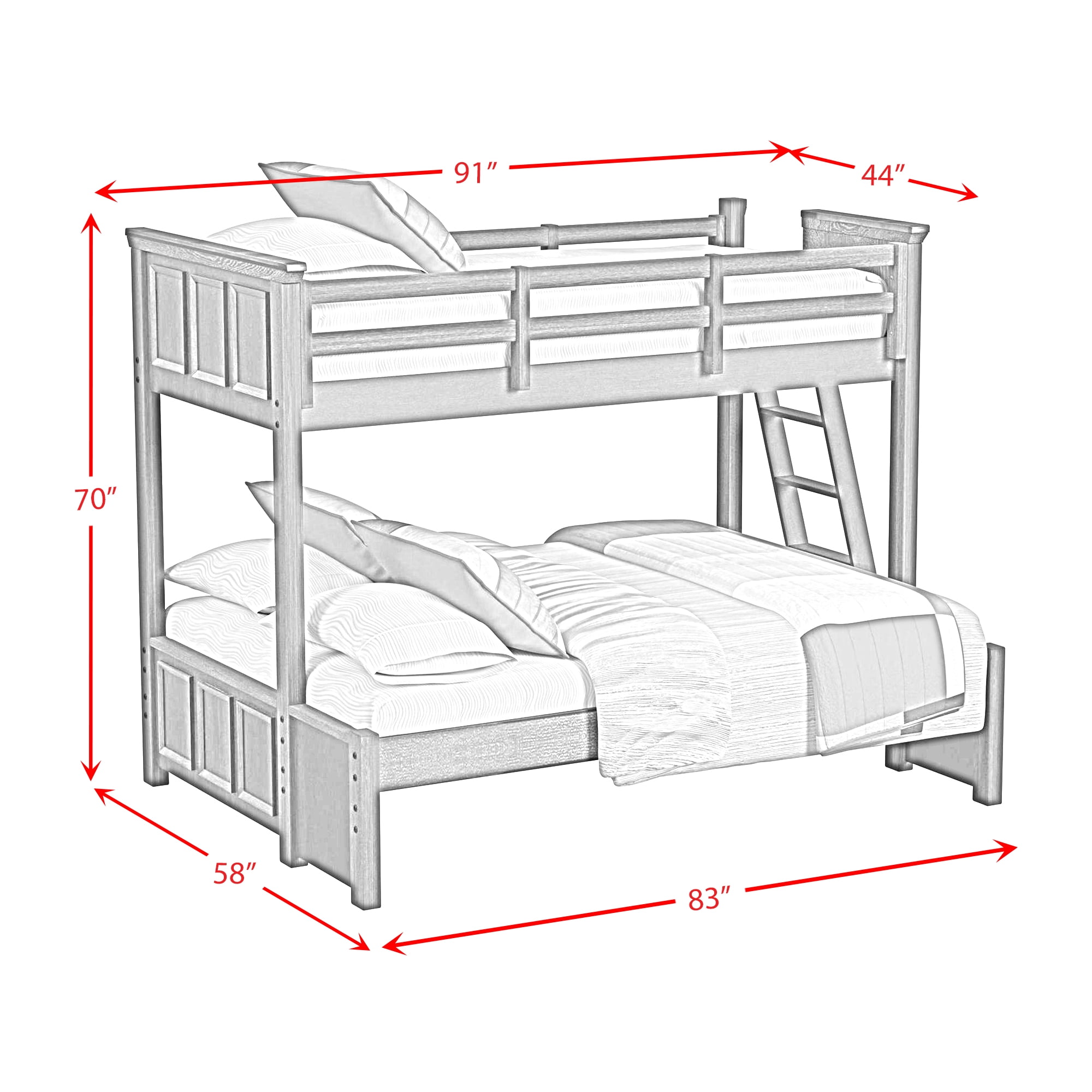 Brooklyn Kids Twin Over Full Bunk with Ladder in Charcoal