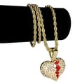 thumbnail image 5 of Broken Heart Pendant Chain Heartbroken Hip Hop Charm Gold Finish 24" Inch Bling Rope Necklace, 5 of 7