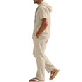 thumbnail image 5 of Awwp Men Set Summer Matching Set for Men Holiday Shor Sleeve Shirts 2 Piece Sets Trendy Long Pants Button Button With Hooded Khaki L, 5 of 7