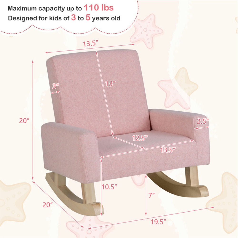 Topcobe Kids Rocking Chair with Solid Wood Legs, Toddler Living Room Chair-Pink