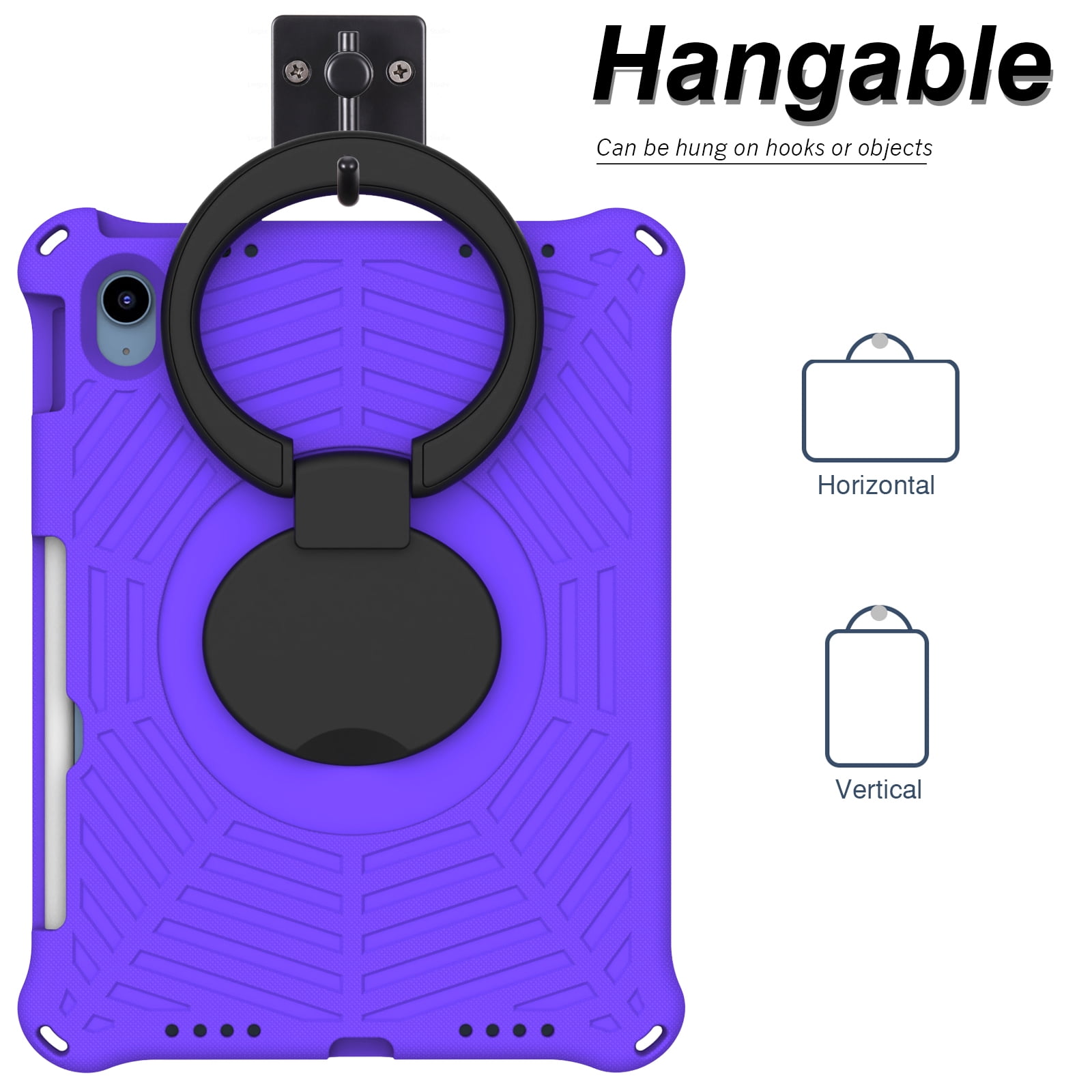 TECH CIRCLE iPad 10th Generation Case 2022 10.9 inch A2696 A2757 A2777, Heavy Duty Rugged Silicone Case with Swivel Ring Stand/Stable Kickstand/Shoulder Strap/Pencil Holder,Purple