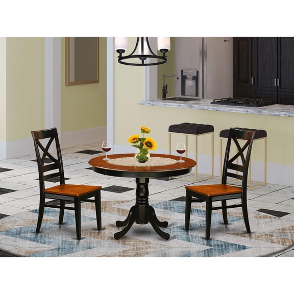 Exquisite 3-Piece Round Kitchen Table Set with Chairs - Sleek Dark Design, 42 Width, 30" Height - Horizontal Back Panels, Black Finish"