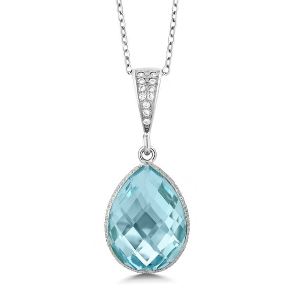 Gem Stone King 925 Sterling Silver Blue Topaz Pendant Necklace for Women (9.00 Cttw, Gemstone Birthstone, 16X12MM Pear Shape with 18 inch Silver Chain)