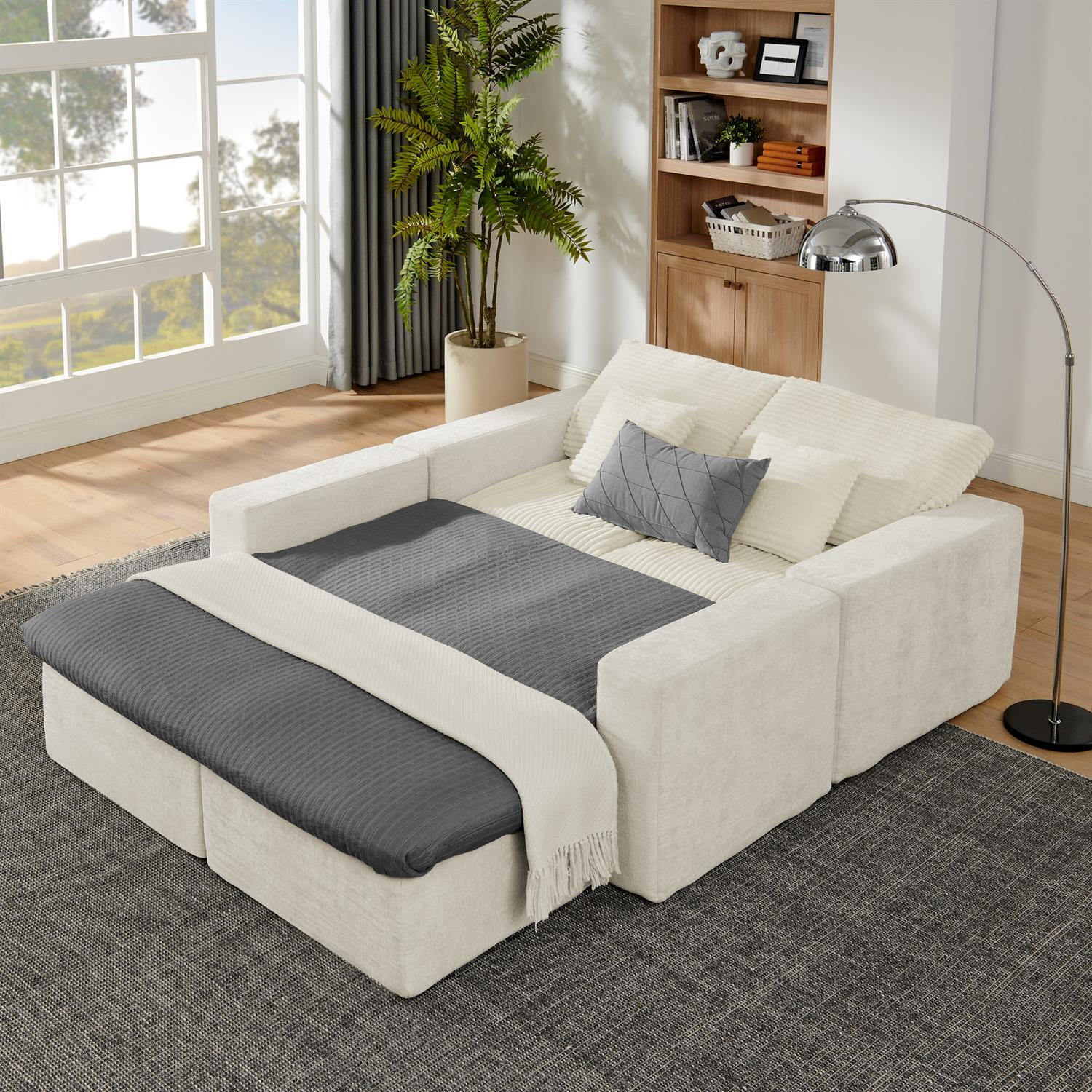 Demi Bonn 108" Modular L Shaped Sectional Sofa, Wide Deep Seat Convertible Linen Couch Set for Living Room & Office, No Assembly, White