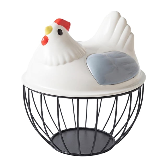 Cesta para almacenar huevos de gallina, cesta para huevos con tapa en forma de gallina, contenedor para recoger huevos, cestas para despensa, encimera de cocina Tapa gris