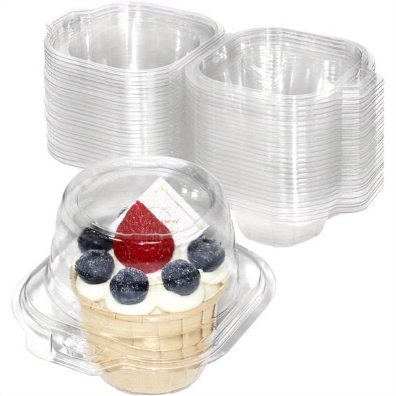 48PCS Individual Cupcake Containers, Plastic Cupcake Boxes with Lids, Stackable and Reusable, Clear Design for Cupcakes, Muffins, Donuts, Salad Storage