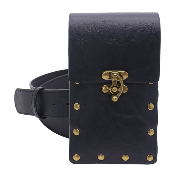 Clearance Under $6.9! 1SET Medieval Leather Belt Bag, Vintage Fanny Pack for Costume & Everyday Use, PU, (One Size, BK1)