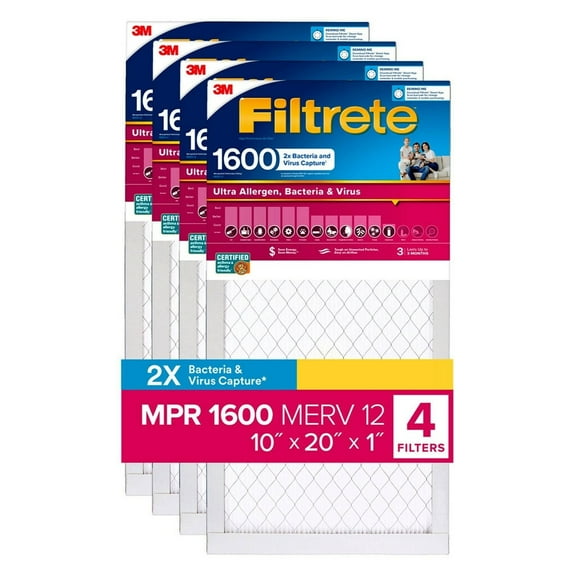 Filtrete Allergen MPR 1600 2x Bacteria and Virus Capture, 10x20x1 (4 Pack)