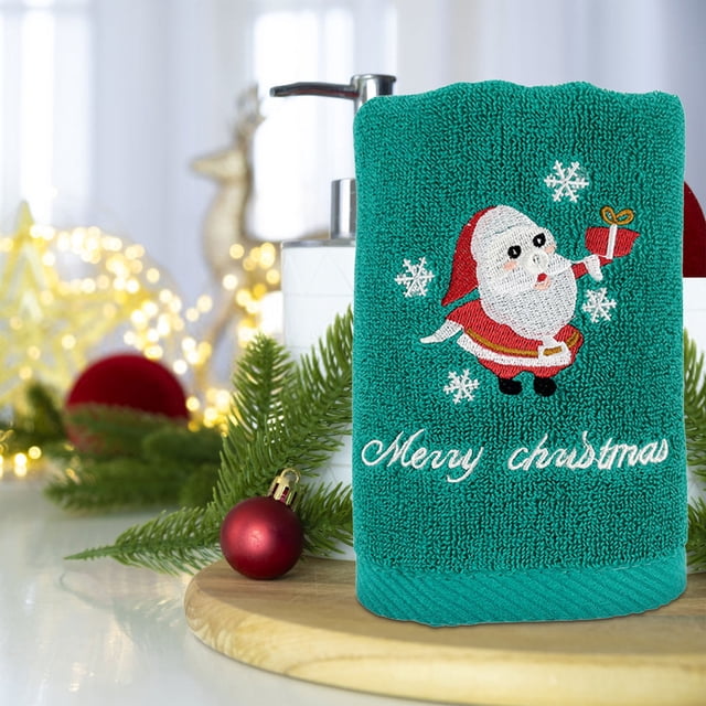 Xihbxyly Toalla de Mano Bordada Navideña, Diseño Festivo de Papá Noel, Lujosa y Cómoda, Decoración Multiusos para La Cocina, Regalo Ideal de Navidad, 34 X 73 Cm