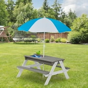 Kids Folding Picnic Table, SHINPT Wooden Picnic Table with Umbrella, 3 in 1 Sand & Water Table for Kids, Kids Outdoor Wooden Picnic Table with 2 Trays, Picnic Set for Backyard, Garden, Beach