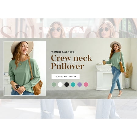 UVN Crewneck Blouse for Women Fall Long Sleeve T-Shirts Casual Tees Ladies Loose Tops