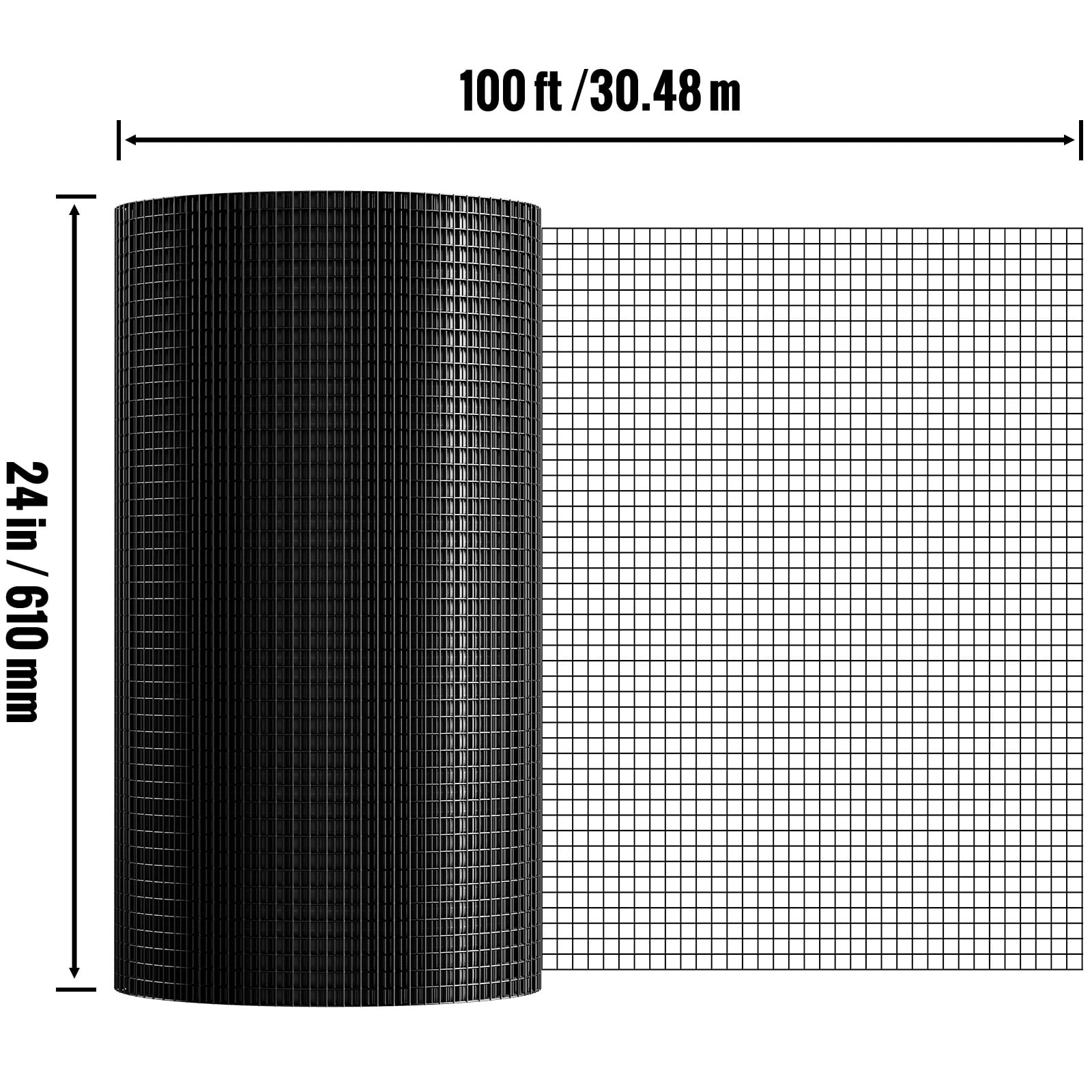 KFFKFF Galvanized Wire Mesh Roll, 24'' x 100', 19 Gauge Metal Mesh with Vinyl Coating for Chicken Coop Barriers, Rabbit Fences, Snake Protection, and Poultry Enclosures