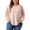 thumbnail image 1 of Blusas de mujer de talla grande Agnes Orinda, con encaje, cuello redondo, de manga larga, casuales y sueltas, T-Shirts 2X color rosa claro, 1 of 6