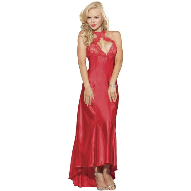 Shirley - Satin Charmeuse Long Red Nightgown with Sheer Lace Cups ...