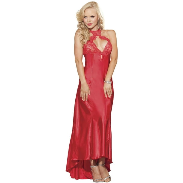 Shirley - Satin Charmeuse Long Red Nightgown with Sheer Lace Cups ...