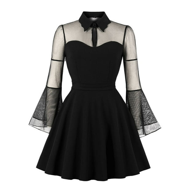 Vestido de cóctel gótico vintage de manga larga con abertura en la