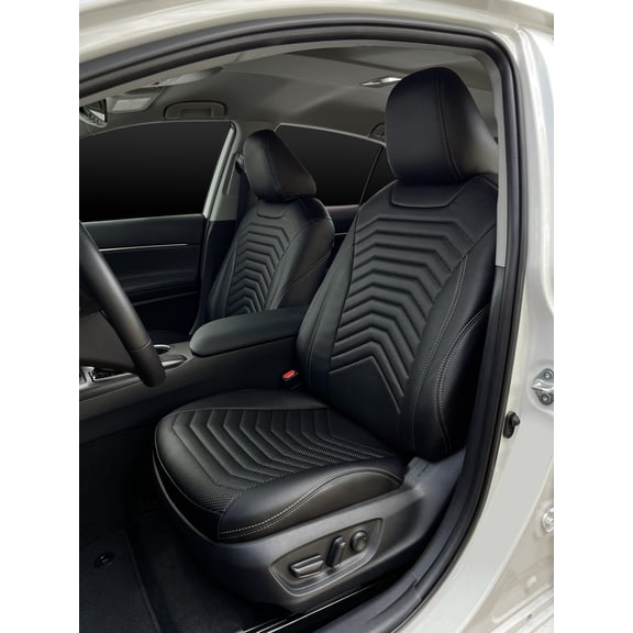 Lord AutoFashion Premium Custom Fit Seat Covers for Toyota Corolla Sedan L, LE, XLE 2014 2015 2016 2017 2018 2019 Full Set, PU Leather.(Byron President Black/Grey)