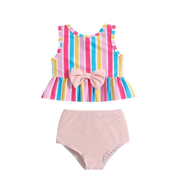 Traje de Baño Traje de baño de verano para niñas, Bikini informal a rayas para niños y bebés, para playa junto al mar Ygjytge Rosa T 6-12 M Única para Niña