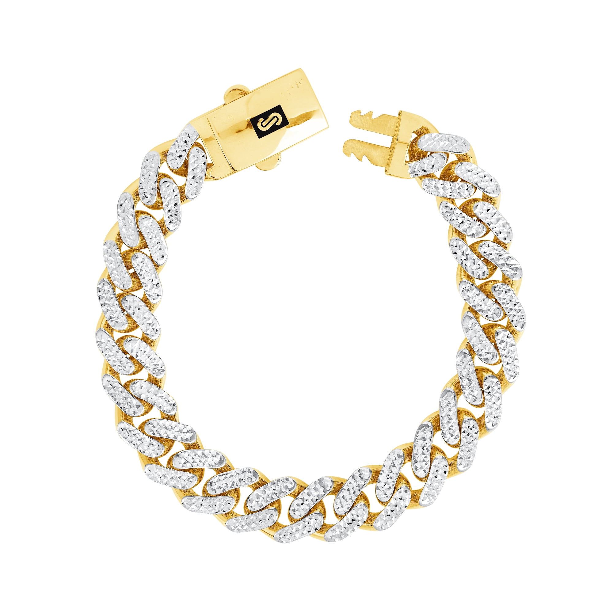 Nuragold 10k Real Yellow Gold Royal Monaco 11mm Miami Cuban Diamond Cut Pave Link Bracelet (8"-9") Two Tone Italian Jewelry for Men