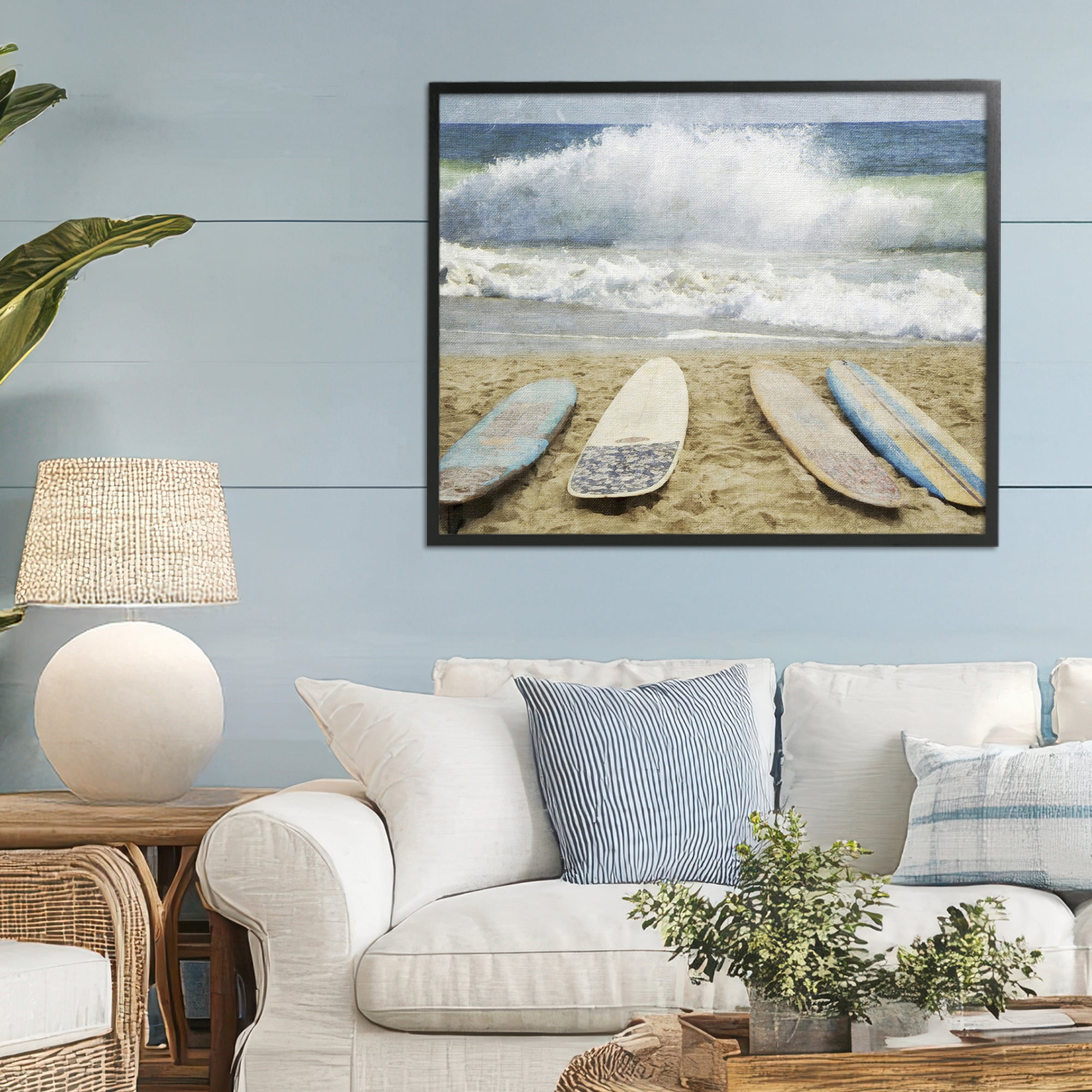 Stupell Industries Surfboards At The Ready Black Framed Giclee Art, design by Grotto Studios