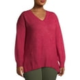 thumbnail image 2 of Heart N' Crush Women's Plus Size V Neck Dropped Shoulder Sweater with Metallic Trim, 2 of 7