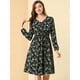thumbnail image 3 of Vestido a media pierna con cuello en V y estampado floral con cintura fruncida Negro M, 3 of 6