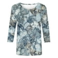 thumbnail image 5 of Hauts d'Été pour Femmes Mode T-shirt Imprimé Ample Manches 3/4 Blouse Col Rond Hauts Décontractés Blouses Femmes Été en Liquidation, 5 of 5