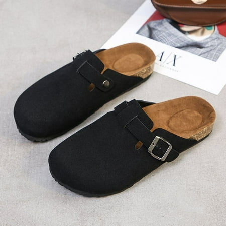 

Women s suede clogs plush cork insoles mule shoes winter slip-ons women s spring and autumn outings comfortable and casual slippers at home