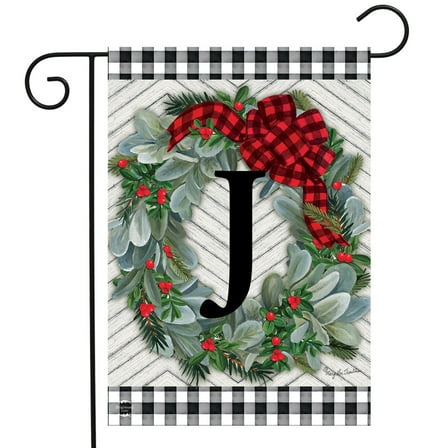 Briarwood Lane Winter Wreath Monogram Letter J Garden Flag