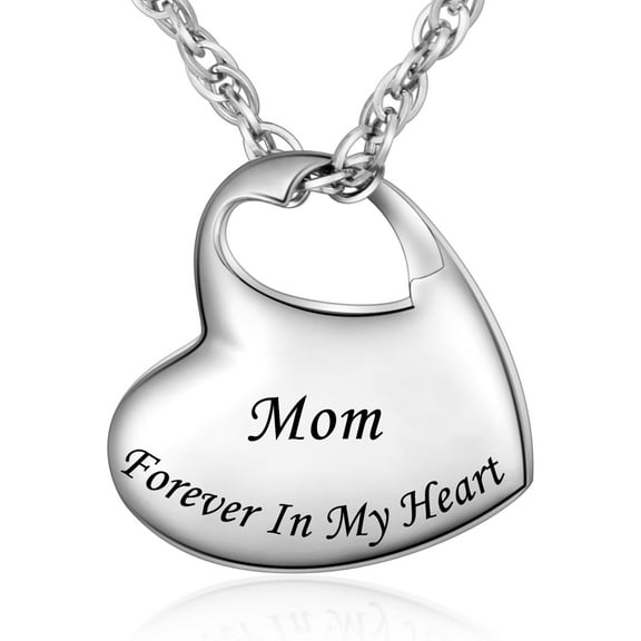 XIUDA Urn Necklace for Ashes, Heart Stainless Steel Cremation Jewelry Memorial Pendant Keepsake for Men -Mom Silver