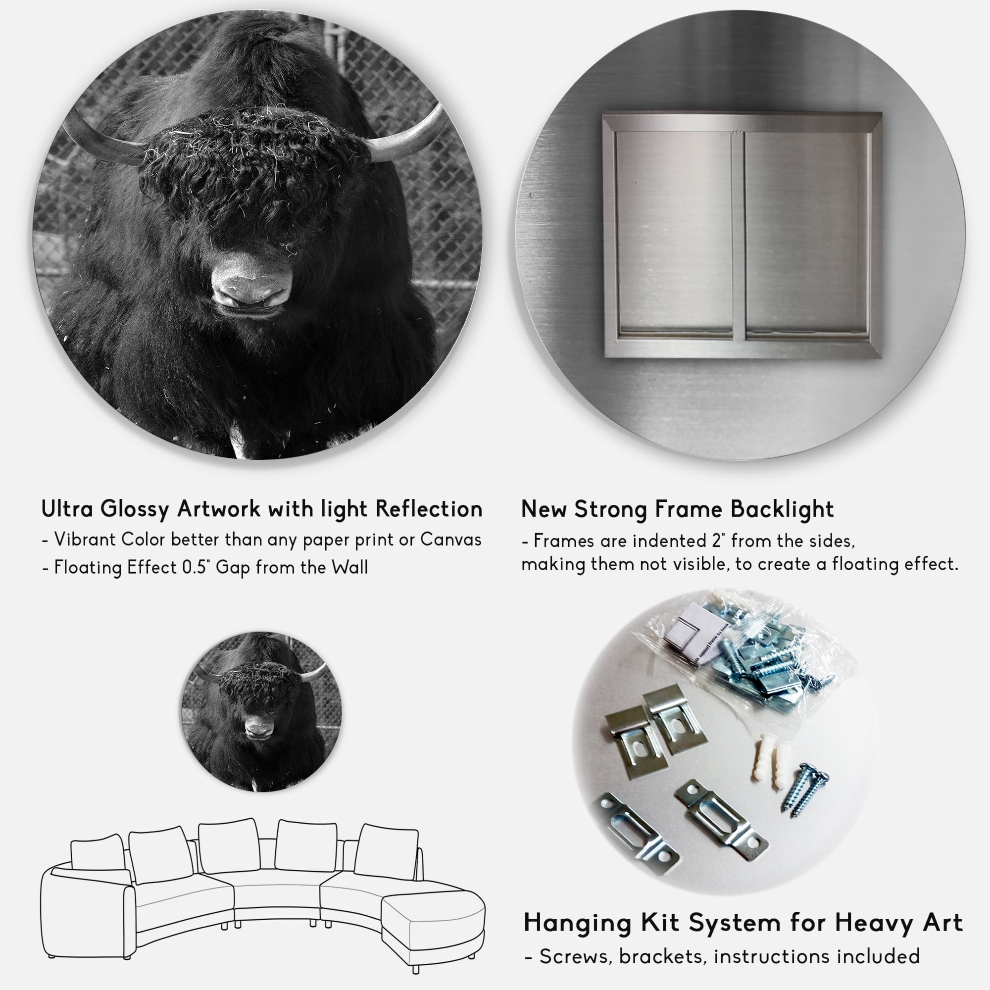 Designart 'Portrait Of Monochrome Wild Bull In Winter Forest II' Farmhouse Circle Metal Wall Art 11x11 - Disc of 11