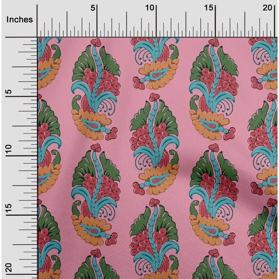 oneOone Viscose Jersey Pink Fabric Leaves & Paisley Block Craft Projects Decor Fabric Printed By The Yard 60 Inch Wide