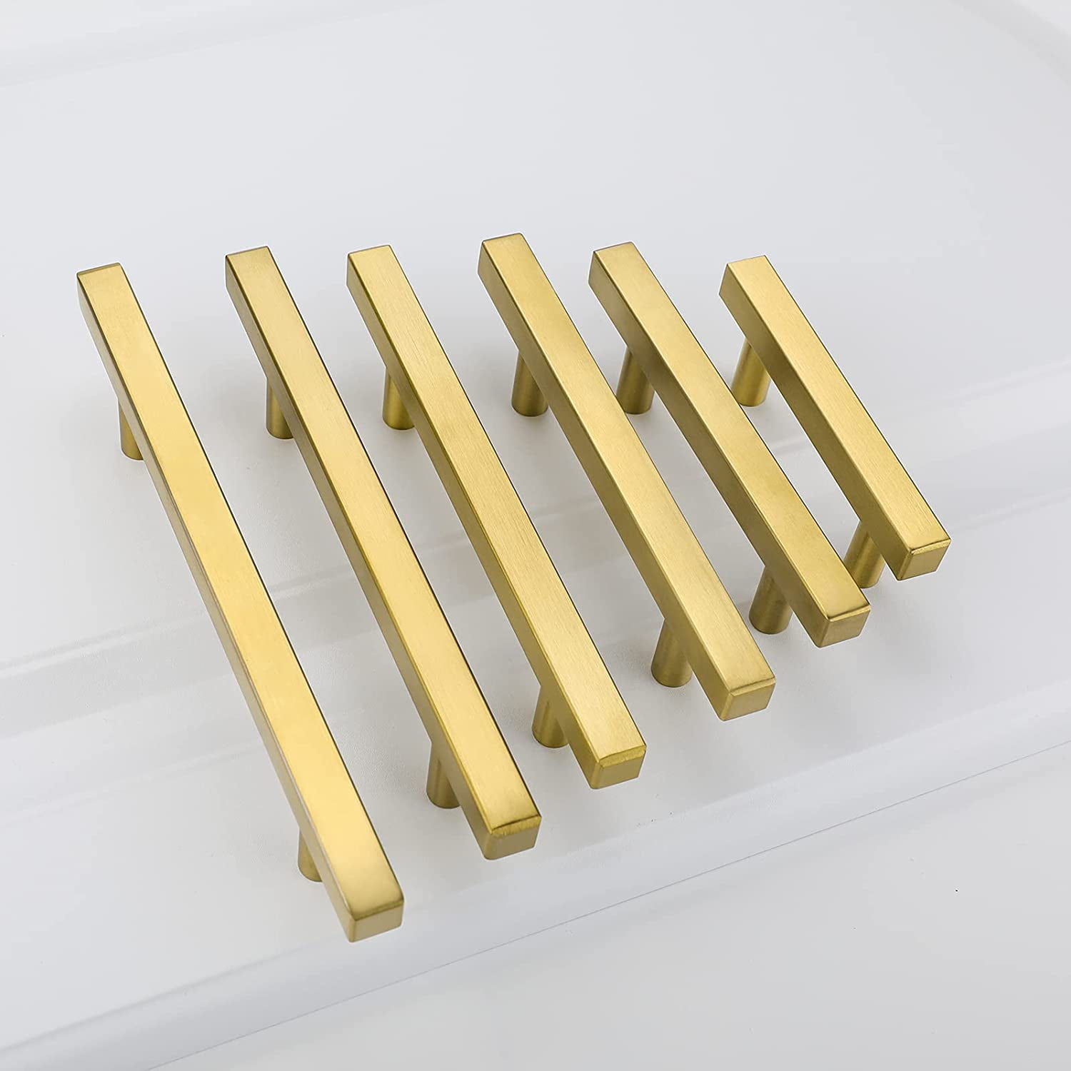 Goldenwarm 10 Pack Gold Cabinet Pulls Kitchen Hardware Square Cabinet Handles Door Handles Bathroom Furniture Pulls 3 inch Hole Centers