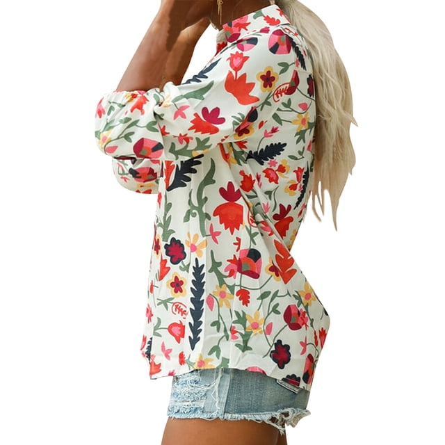 Qarigey Blusa informal con botones de manga larga y estampado de gasa para mujer Prendas para la parte del cuerpo Blanco S
