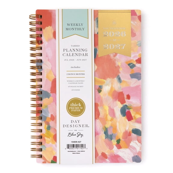 Blue Sky Day Designer 2026-2027 Weekly and Monthly Academic Year Planner Calendar, July 2026 - June 2027, 5" x 8", Flexible Cover, Wirebound, Storage Pocket, Includes Stickers, Smitten