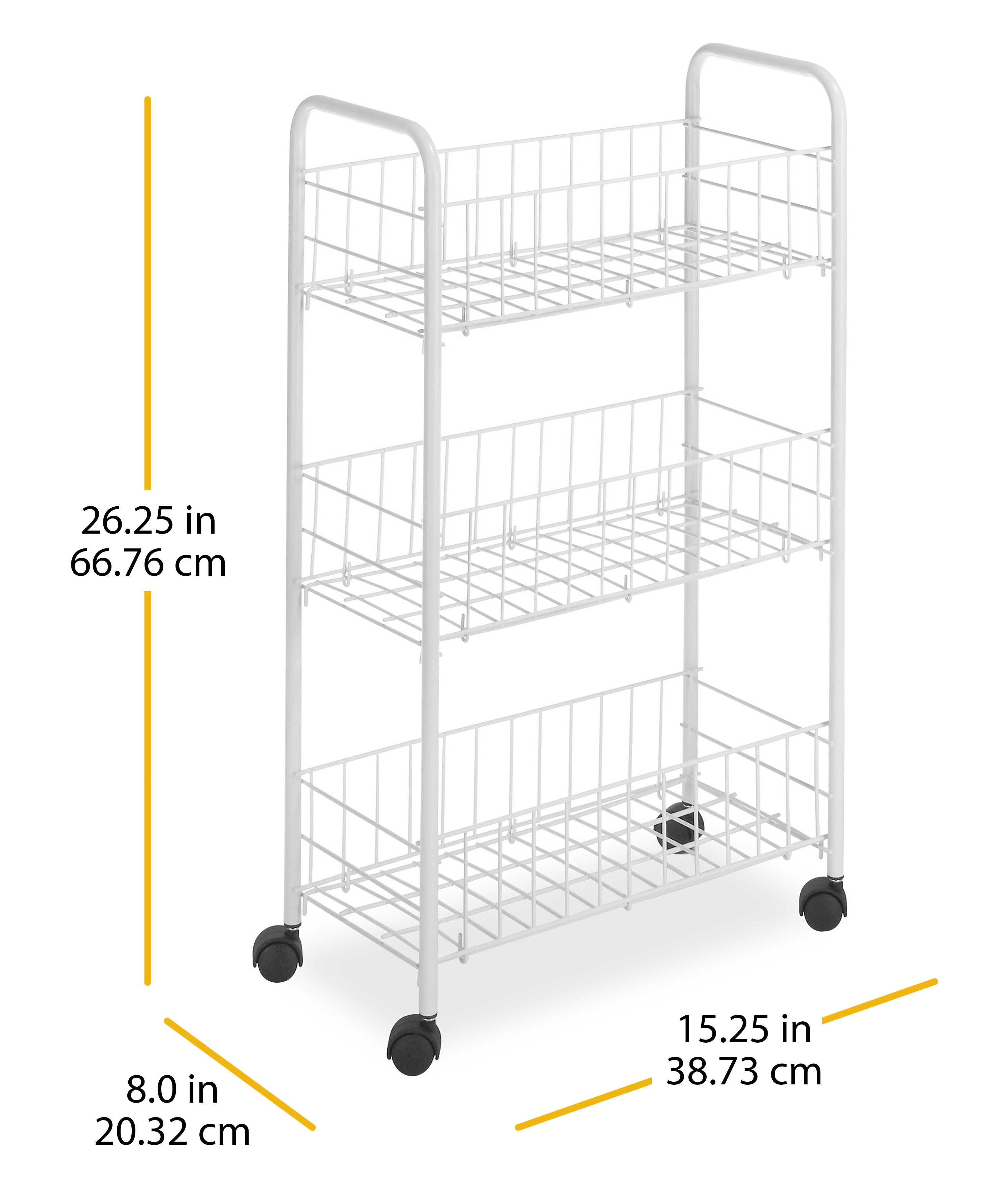 Whitmor 3 Tier Small Wire Craft Rolling Cart, White - image 4 of 6