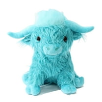 Blue Highland Cow Stuffed Animal 10 inch Realistic Cattle Plush Doll Farm Toy Gift