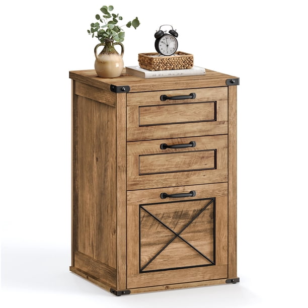 Archivador VASAGLE, 3 cajones, soporte para impresora, color miel