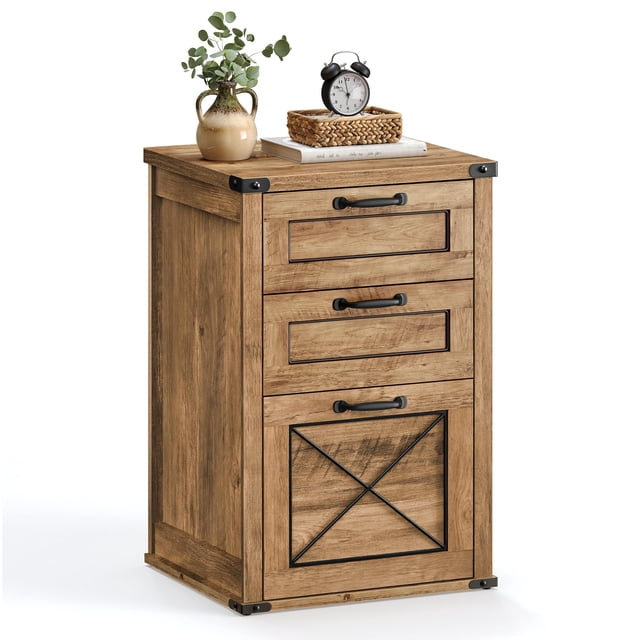 Archivador VASAGLE, 3 cajones, soporte para impresora, color miel