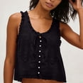thumbnail image 5 of XUNKUSGA Tank Tops for Women Summer Boho Lace Tie Front V Neck Going Out Tops Casual Loose Cotton Linen Button Down Sleeveless Y2k Tops for Beach,S, 5 of 7