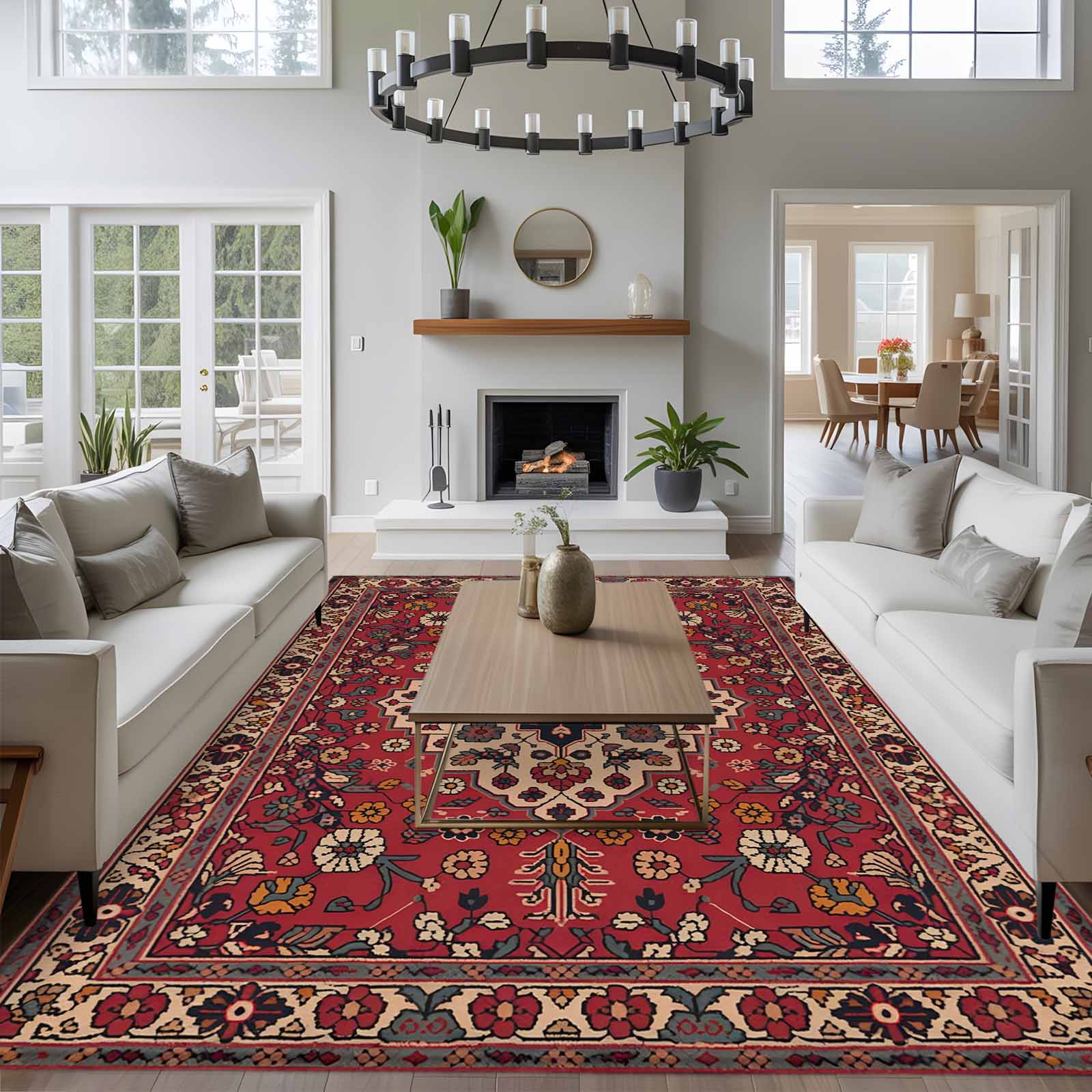 Large Area Rugs for Living Room Bedroom, Boho Southwest 6'x9' Rug Washable Carpet Runner Indoor Outdoor, Vintage Farmhouse Ethnic Aztec Tribe Art Non Slip Floor Mats Rug for Kitchen, Playroom