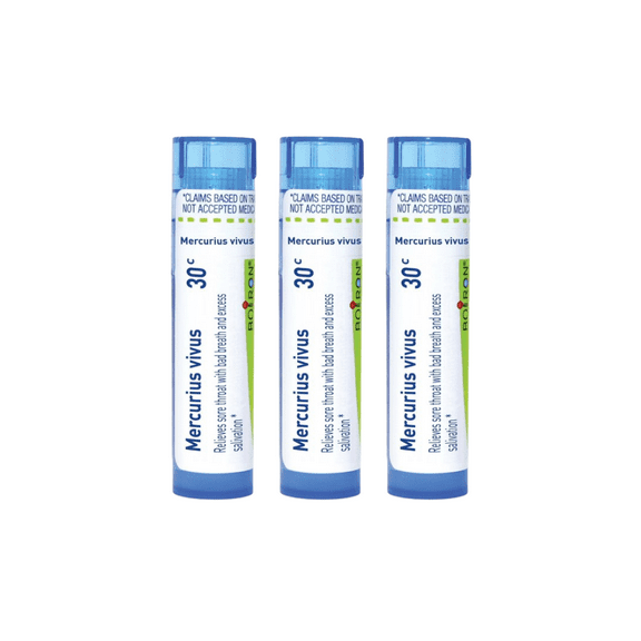 Boiron Mercurius Vivus 30C, Homeopathic Medicine for Sore Throat With Bad Breath And Excess Salivation, 80 Pellets (Pack of 3)