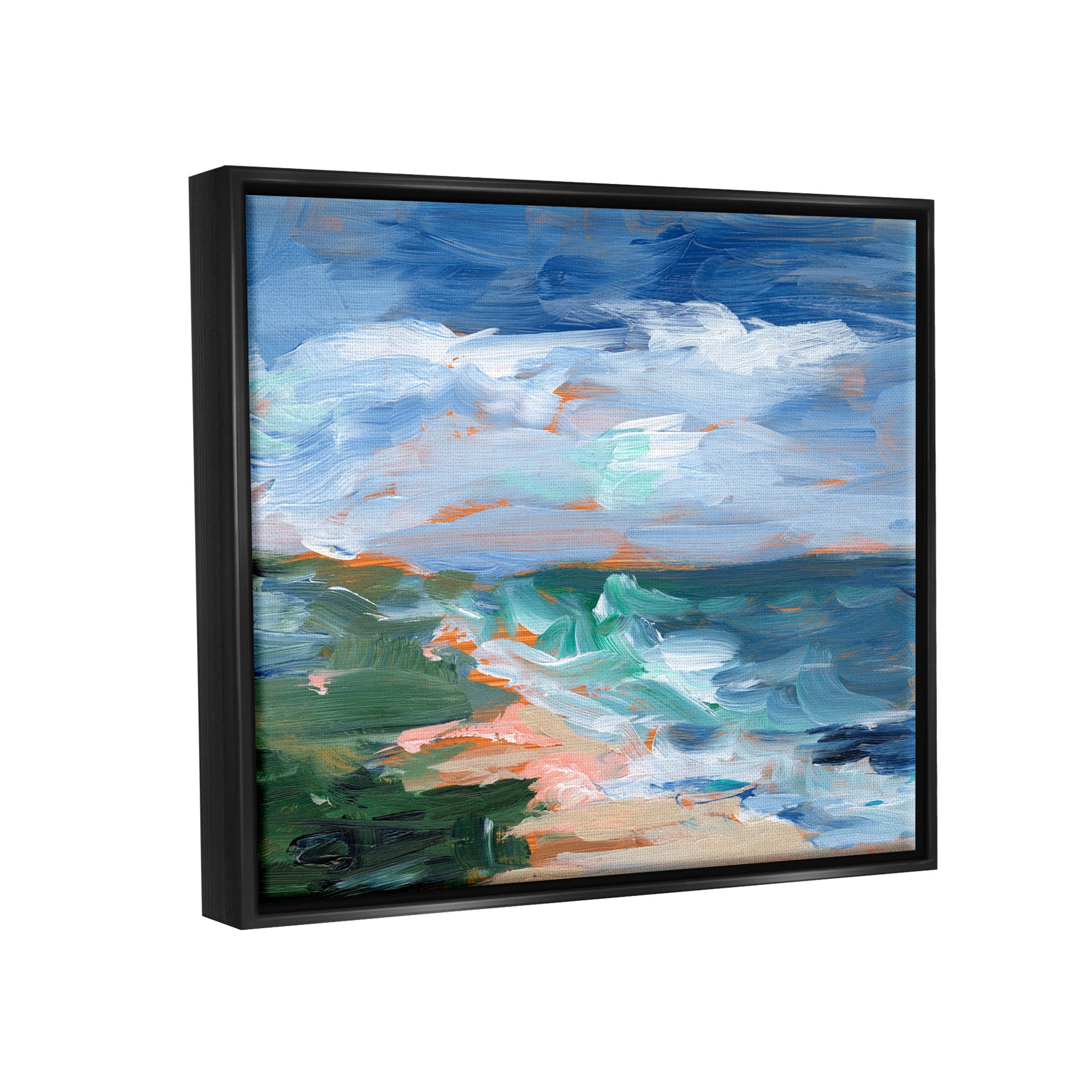Crashing Beach Waves Abstract Scene Landscape Painting Jet Black Framed Art Print Wall Art