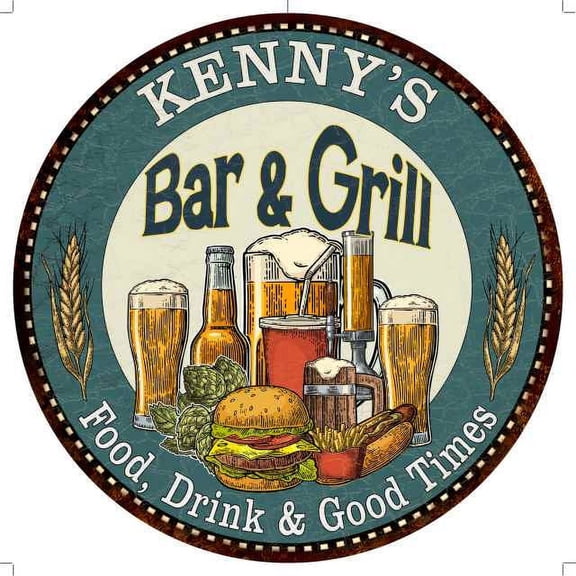 KENNY'S Bar and Grill 12" Round Metal Sign Kitchen Wall Decor 200120023191