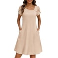 thumbnail image 5 of Admvng Women's Dresses Short Sleeve Square Neck Pocket Stretchy Casual A-Line Dress, 5 of 9
