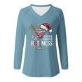 thumbnail image 3 of Womens Christmas Long Sleeve Shirt Funny Xmas Doodles Graphic Tee Long Sleeve V-Neck Holiday Family Party Matching Tops, 3 of 3