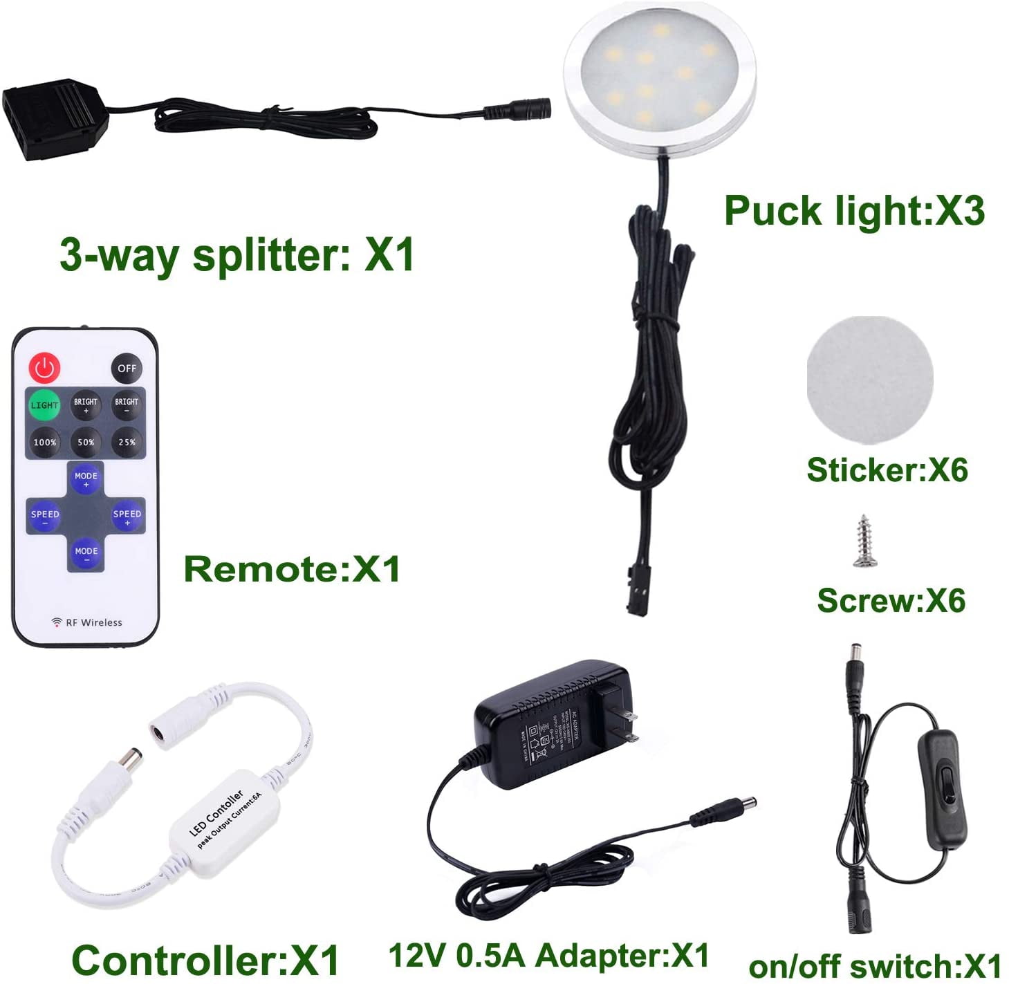 Dimmable LED Under Cabinet Lights with RF Remote Control for Home Kitchen Counter Lighting (3 Lights,Natural White)